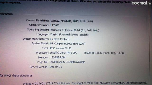 HP 6400 windows 7 Office 2010 320 gb baterie noua