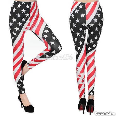 Pantaloni elastici, colanti steagul USA #080