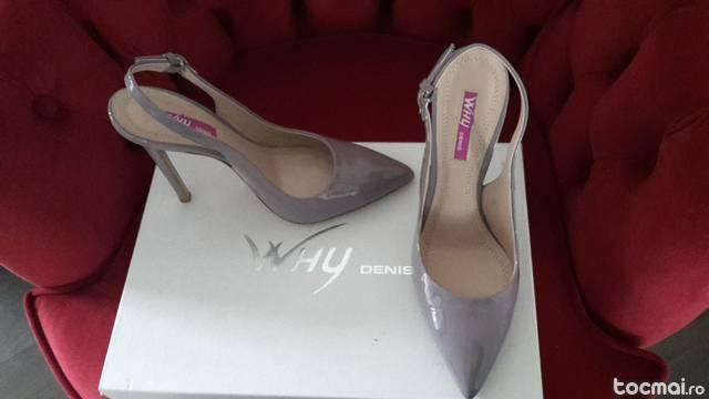 Pantofi stiletto gri why denis piele mar 38 noi