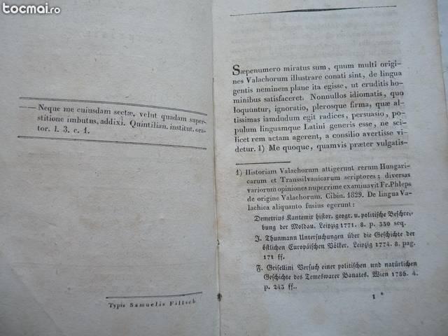 Argument privind latinitatea limbii romane , Sibiu , 1831
