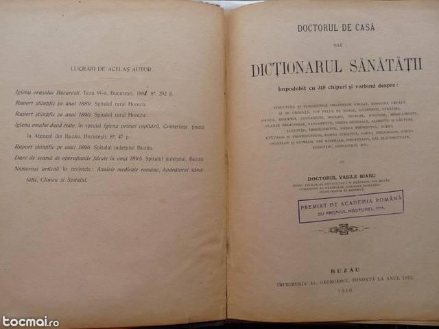 Bianu , Doctorul de casa sau dictionarul sanatatii , 1910