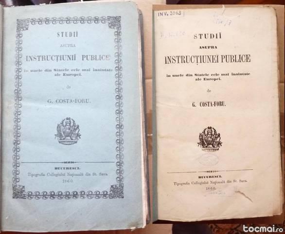 # Costa Foru, Studii asupra instructiunii publice, 1860