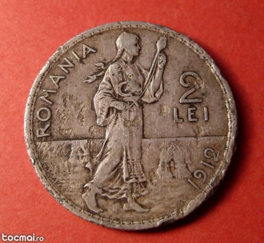 2Lei 1912 Romania Regele Carol I moneda argint botez