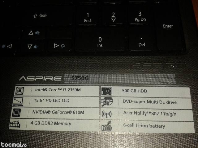 Laptop acer 15. 6'', i3- 2350m 2. 3ghz , 4gb, geforce 610m