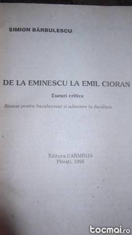 De la Eminescu la Emil Cioran - Simion Barbulescu