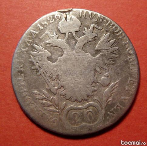 20 Kreuzer 1826 E Romania Alba Iulia argint Francisc I