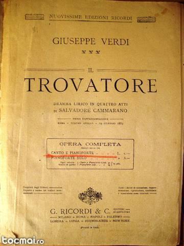 Carte “Il Trovatore” Giuseppe Verdi sec. XIX