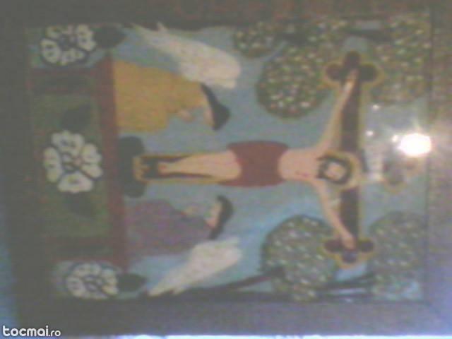 Pictura pe sticla cu racsticnirea Domnului Isus Hriatos.