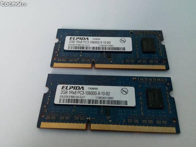 Kit 4GB DDR3 Laptop, 2x2GB Brand: Elpida, 1333Mhz