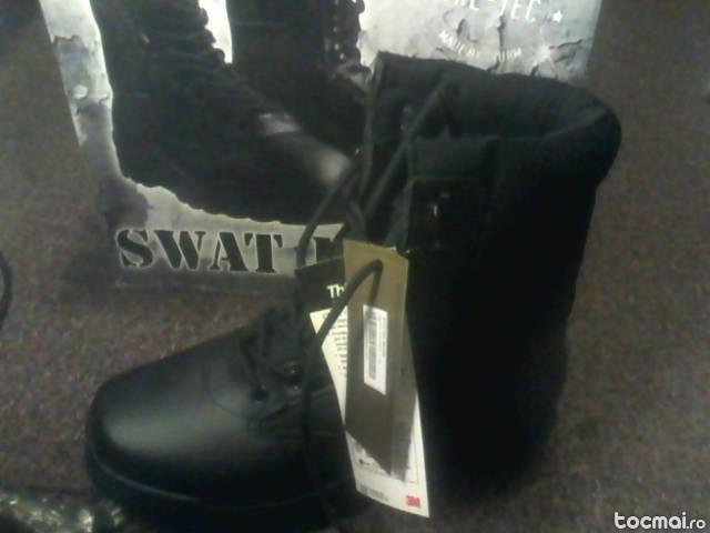 Bocanci swat black din piele si cordura.