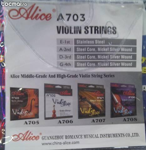 Set 4 corzi pentru vioara metalice Alice cu holograma