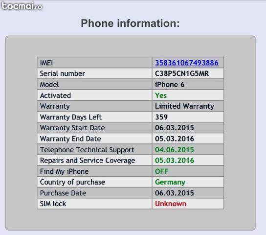 Iphone 6 64gb space grey sigilat, neverlocked, garantie apple