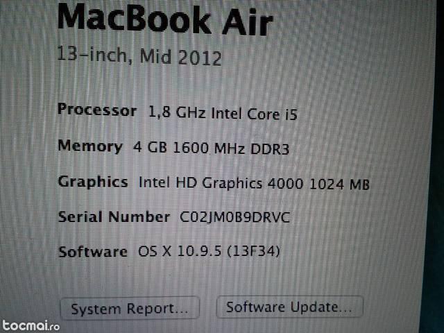 MacBook Air Mid 2012 I5 1, 8Mhz 4Gb Ram SSD 128Gb Video 1Gb
