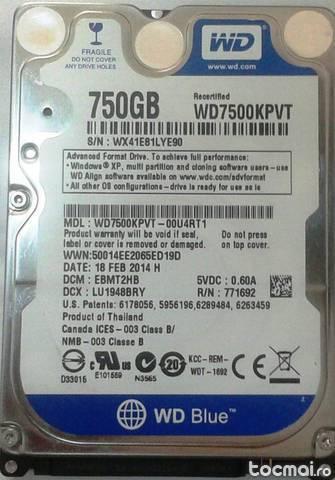 Hard disk laptop wd blue 750 gb 2'5 asiguram garantie!