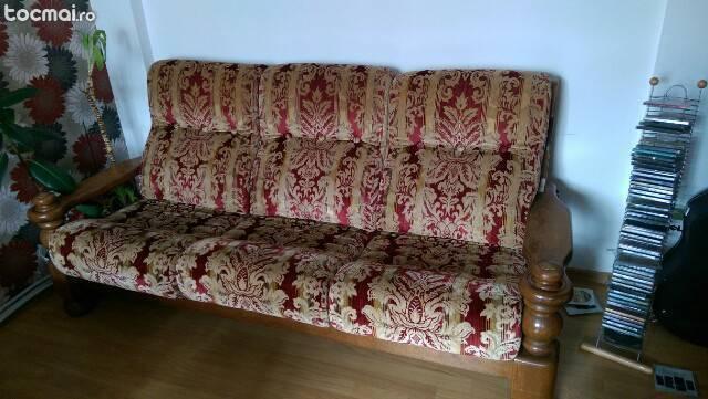 Set canapea din lemn stil vintage pentru living 3+1