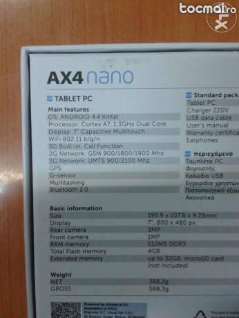 Tableta allview ax4 nano cu 3g si functie telefon- sigilata